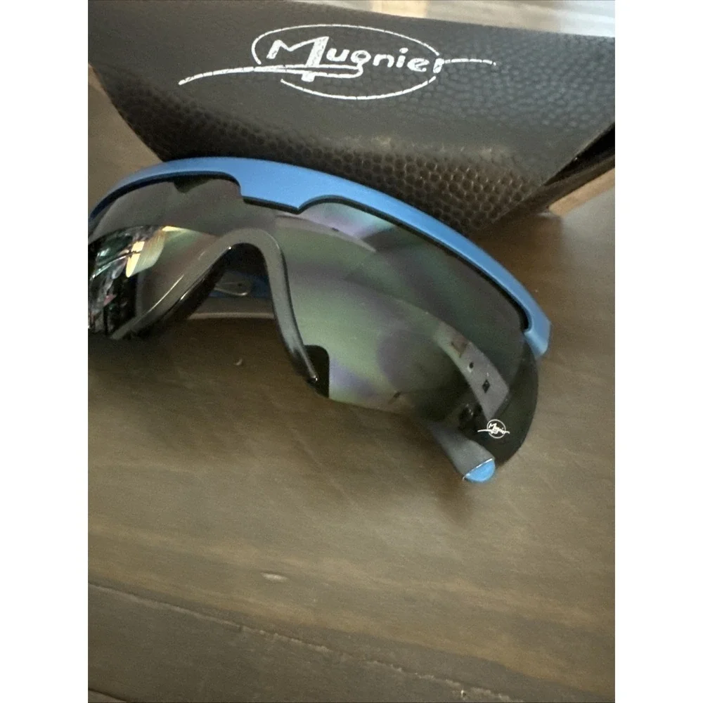 Mugnier Sports Athletic Shield Wrap Sunglasses Black Carbon Fiber France Blue